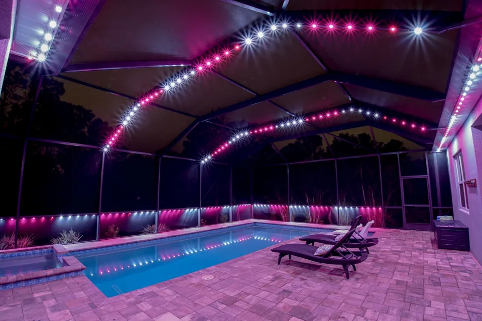 Pool cage in white and pink