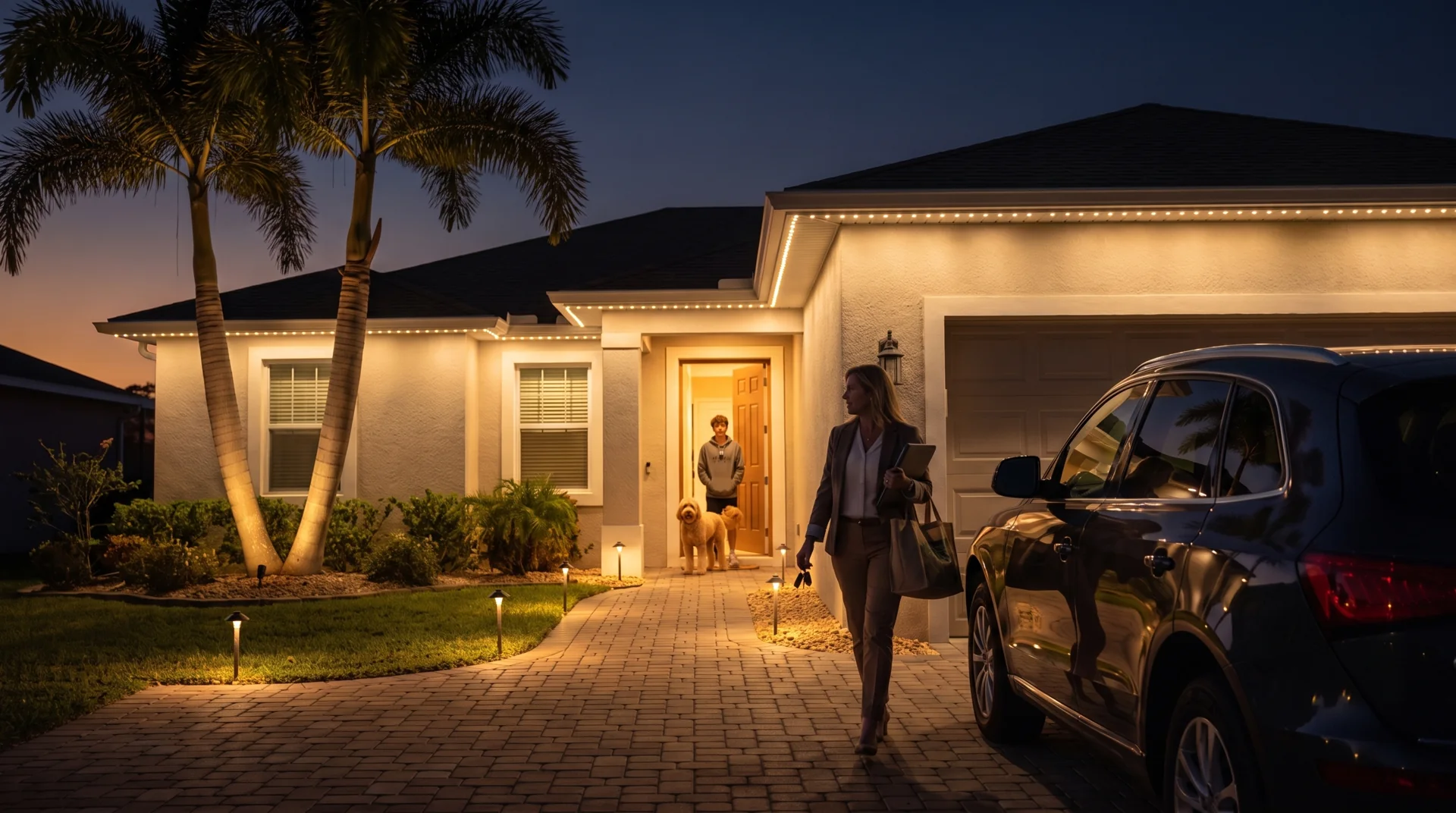 Coming home to a lit path and entry