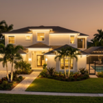 Horizontal 16:9 featured blog header image for an article titled "Smart Security: Using Permanent Exterior LEDs to Protect Your SWFL Home". Modern, professional, editorial photography style. No text overlays. Clean composition suitable for a home services blog header.